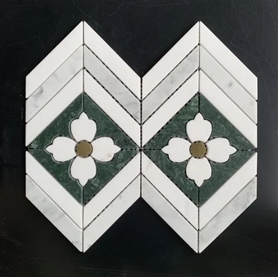 Calacatta White Herringbone Mosaic Emerald Green Ming Green Marble Mosaic Tile