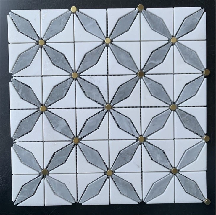 White Marble Mosaic Tile Floor Bathroom
